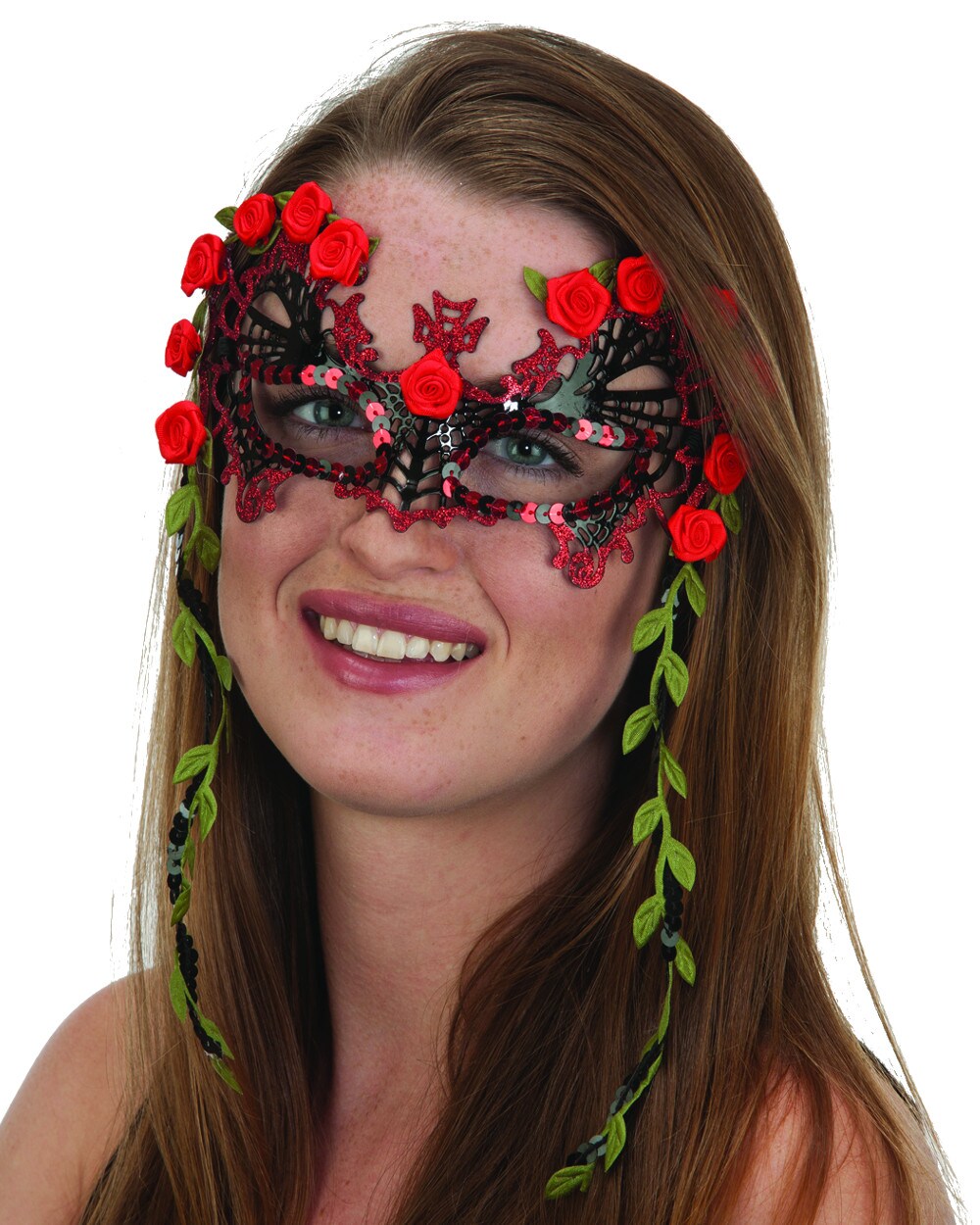 Adults Vine Red Rose Senorita Day Of The Dead Eye Mask Costume Accessory