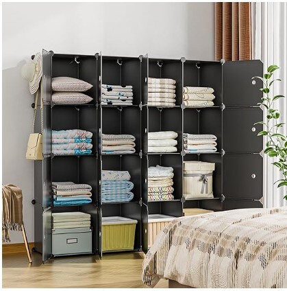 9-Cube Storage with Doors, Closet Organisers and Storage Shelves, Portable Closet Storage System Black Clothes Organiser Storage Shelf for Bedroom, Wardrobe