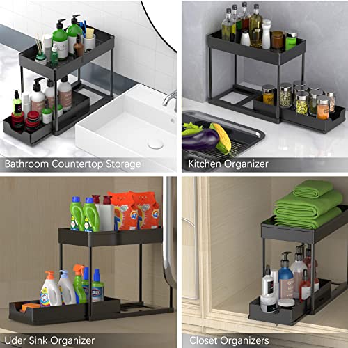  artzon 2 Pack Under Sink Organizers and Storage, 2-Tier Sliding  Cabinet Basket Organizer with Hooks, Multi-Purpose Under Sink Organizers  and Storage for Bathroom Kitchen : Home & Kitchen