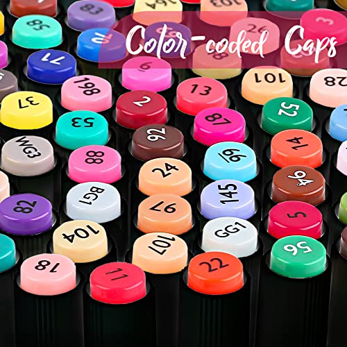 Alcohol Markers, 101 Colors Artist Markers Pens Set, Dual Tips Chisel & Fine Sketch Art Markers, Art Supplies Kit for Kids Adult Coloring Book Color, Painting, Drawing, Blending and Sketching