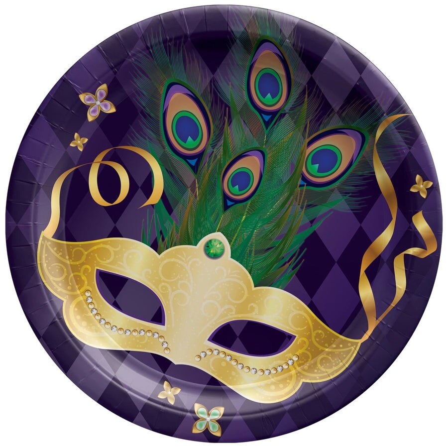 Mardi Gras Masquerade 9&#x22; Round Plates, 8ct