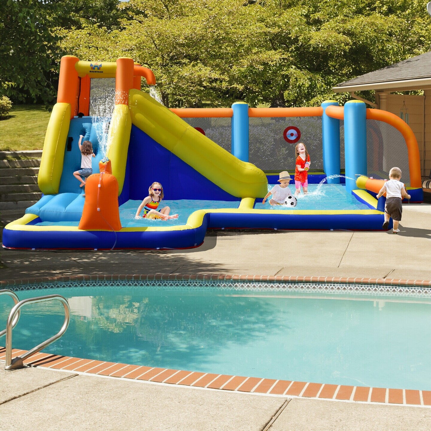 Giant Soccer Themed Inflatable Water Slide Bouncer with Splash Pool