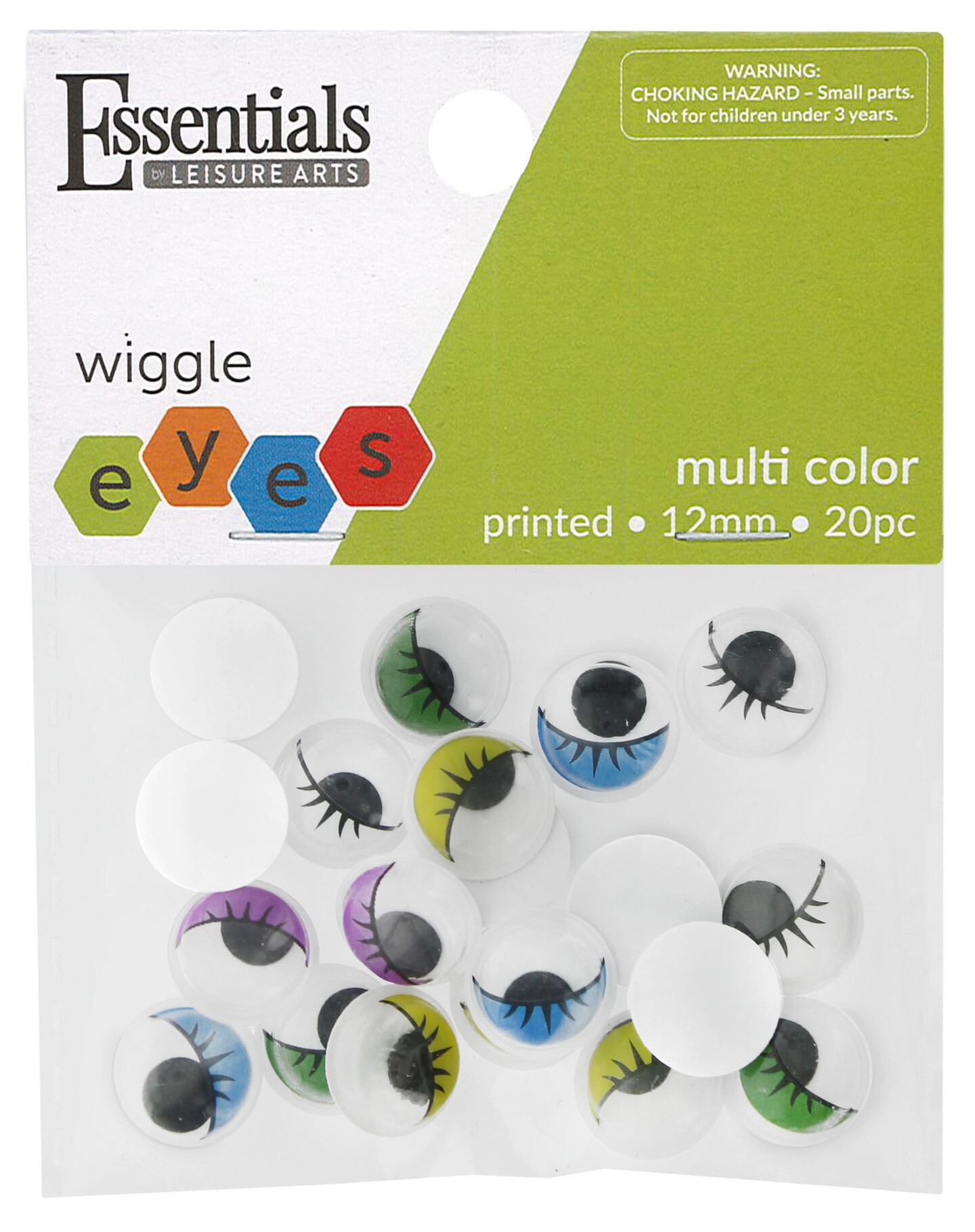 Essentials by Leisure Arts Eyes Printed Moveable 12mm with Eyelashes 20pc Googly Eyes, Google Eyes for Crafts, Big Googly Eyes for Crafts, Wiggle Eyes, Craft Eyes