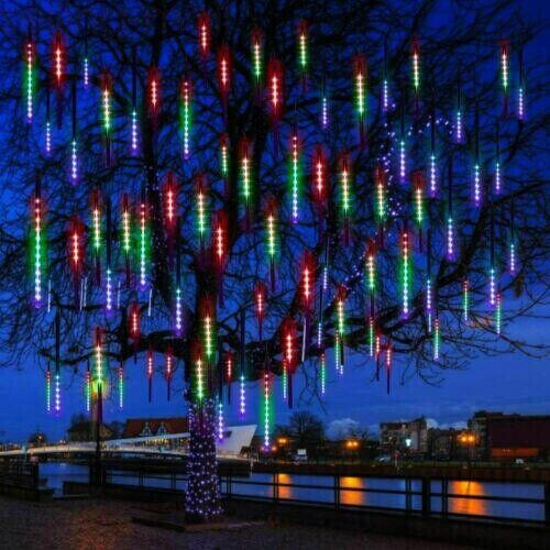 LED Meteor Shower Lights Outdoor Falling Rain Drop Icicle String Waterproof
