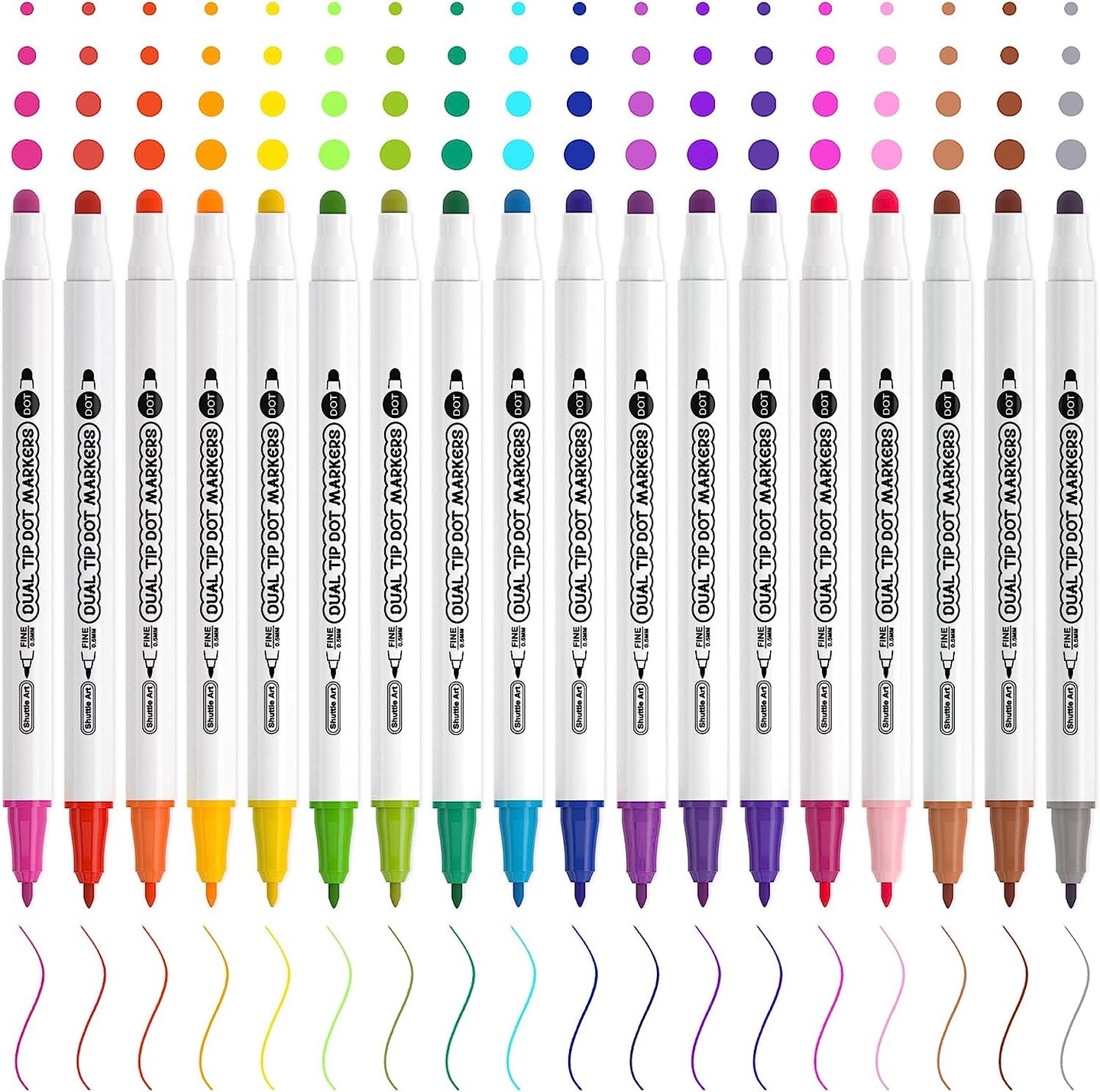 18 Colors Dual Tip Dot Marker Pens for Kids Adults, 18 Classic Colors,  0.8-1.5Mm Fine Tip and Flexible Dot Tip for Journaling, DIY Crafts,  Scrapbooks