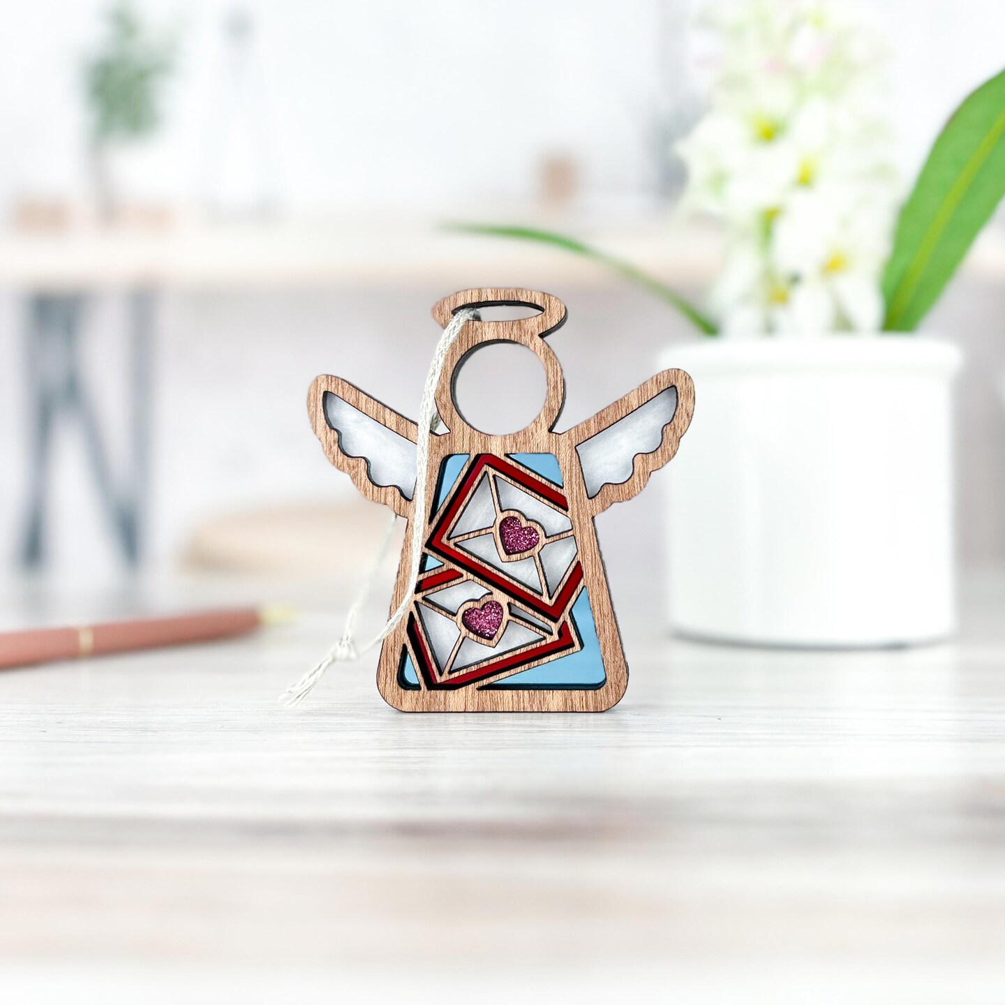 3.5" (H) Letters of Love Ornament - Handcrafted in Texas - Mother's Angels® Christmas Angel Wings Figurine