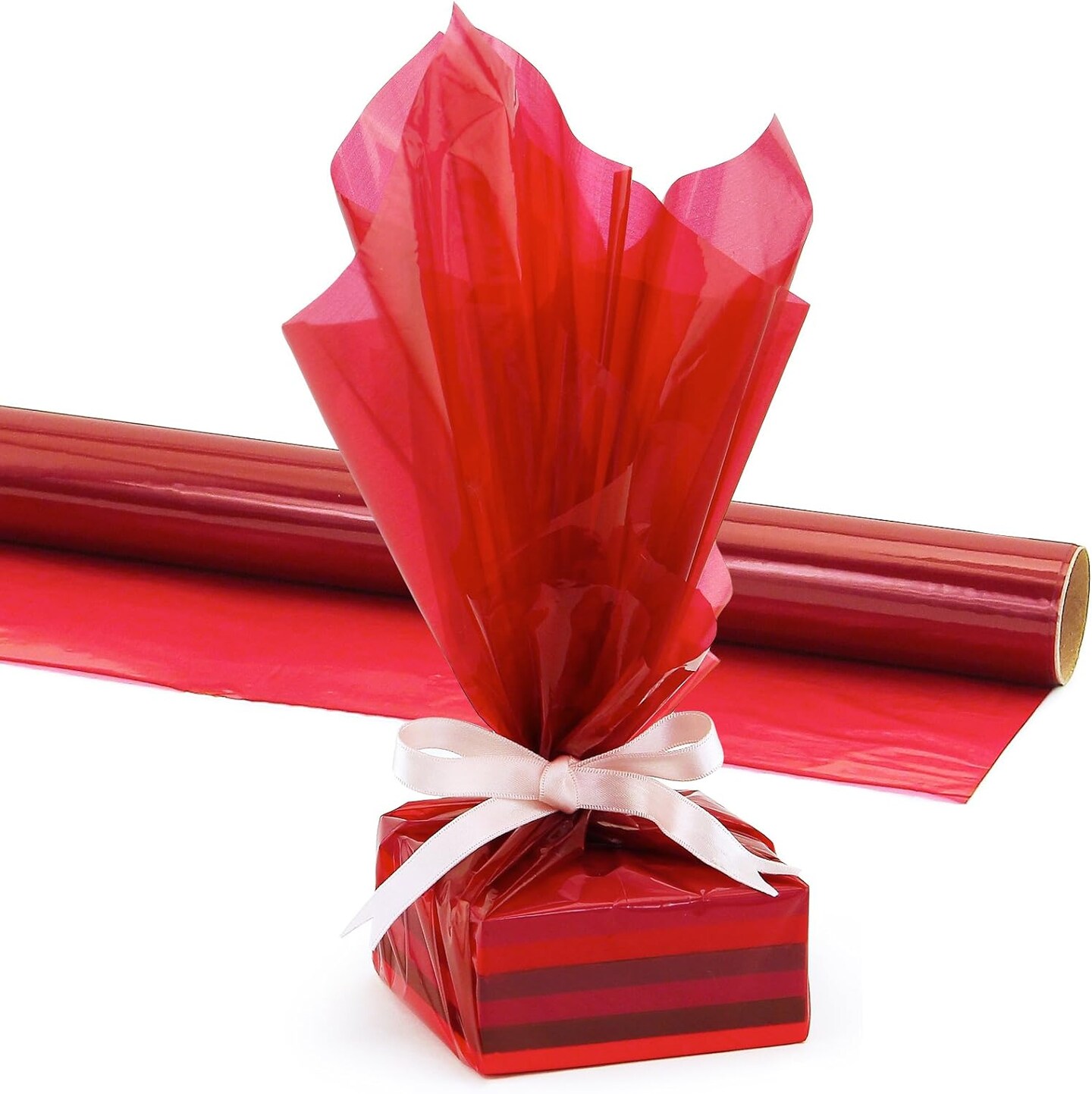 Hygloss Products Cellophane Roll &#x2013; Cellophane Wrap for Crafts, Gifts, and Baskets 20 Inch x 5 Feet, Red