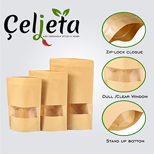 50 Pcs Self Sealing Sealable Packaging Paper Bags Waterproof Transparent Window Brown Stand Up Zipper Pouches Can Reusable for Food Tea Coffee bags Beans Nuts Seeds Dried Fruits Pouch (5.9&#x22;x8.6&#x22;)&#x2026;