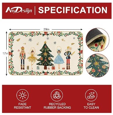 Watercolour Nutcracker Front Door Mat Non-Slip Merry Christmas Decorative Door Rugs Carpet Floor Mat for Xmas Winter Indoor Outdoor Home Office Decor, 17 x 29 in Nutcracker Doormat