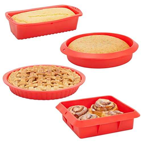 4-Piece Red Silicone Bakeware Set with Square Brownie Pan, Bread Loaf,  Round Cake and Pie Pans, Easy to Clean and Multipurpose, Baking Essentials  Kit (Nonstick) - Yahoo Shopping