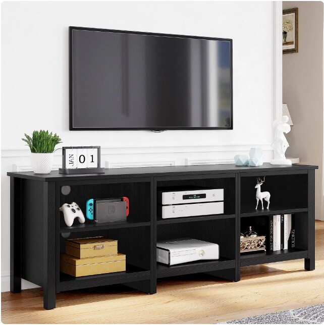 Classic 6 Cubby Modern TV Stand for TVs up to 80" DIY 69" Black Media Entertainment Centre Console Table for Living Room Bedroom