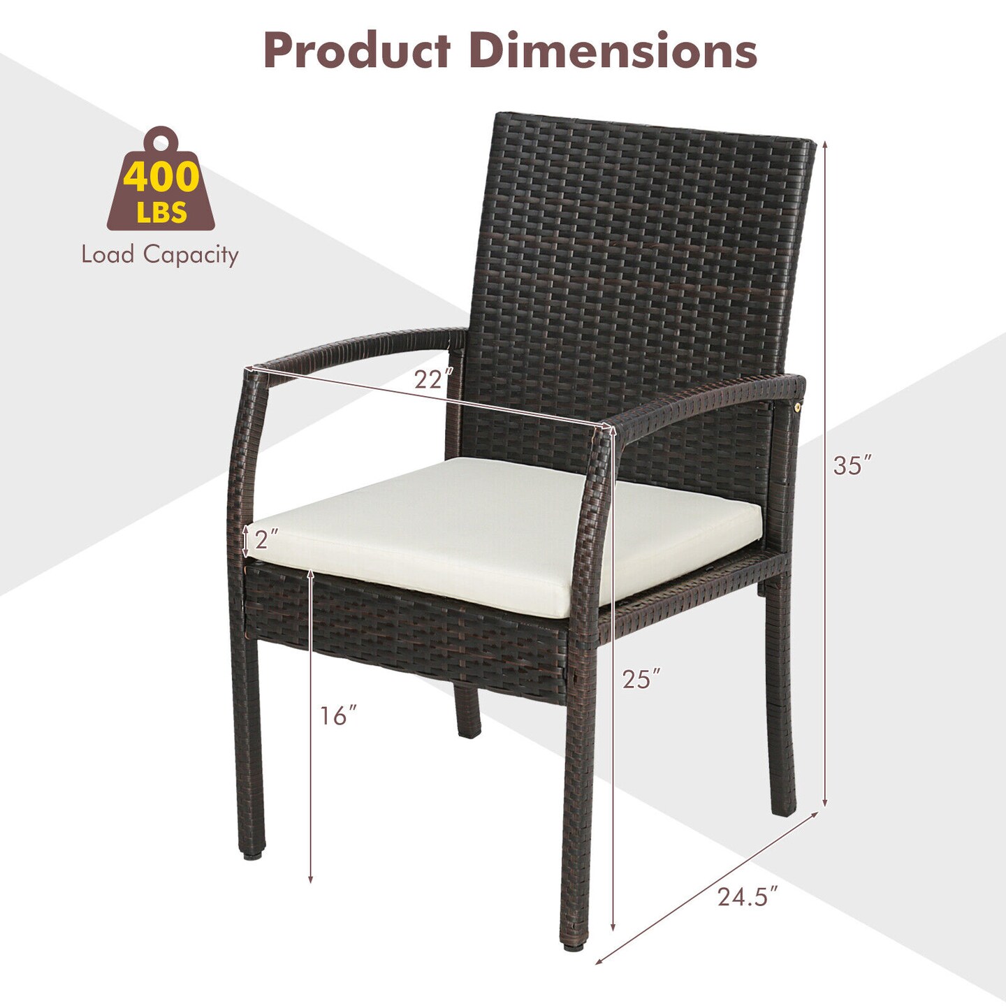 Patio Wicker Dining Armchair Set with Soft Zippered Cushion