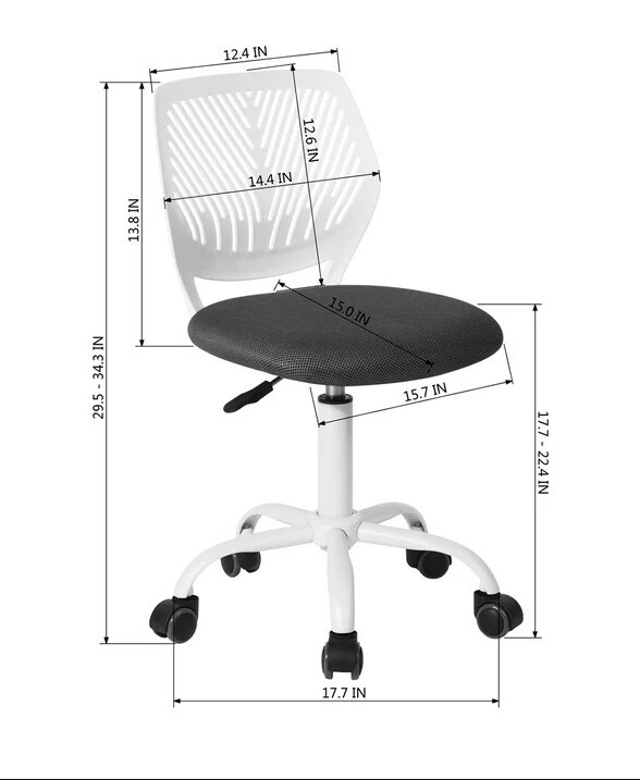 Teenage Task Office Chair: Gray, Ergonomic Computer Office Chair, Small, Adorable Chair with Breathable Mesh Seat for Students, Lumbar Support