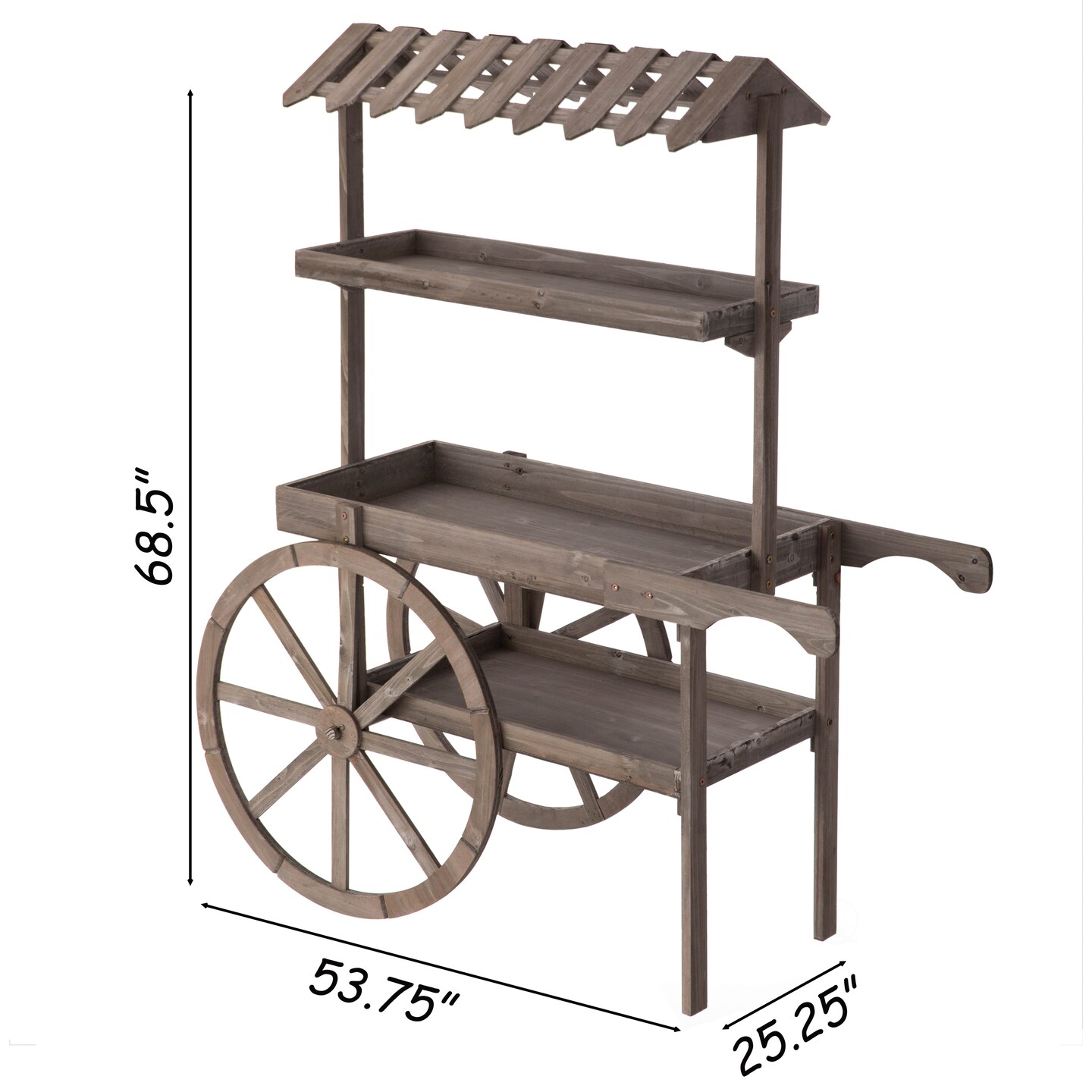 Antique Rustic Solid Wood decor Display Rack Cart Wood Plant Stand 3 Tier with Wheels for Display, Wood Wagon with Shelves for Plants and More