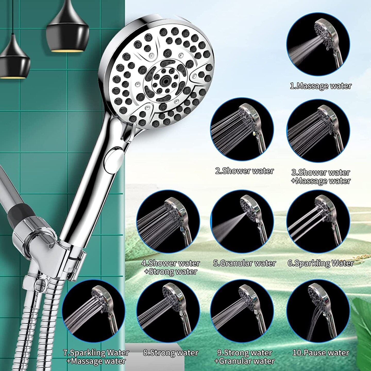 10 Modes High Pressure Handheld Shower Head