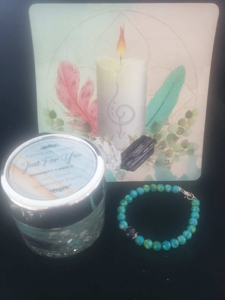 Powerful Serenity Intention Candle with Gemstone Bracelet, Amethyst, Ocean  Jade, Charms, Ylang Ylang, Essential Oil