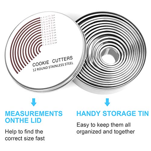 12 Pieces Donut Hole Cookie Biscuit Cutter Set for Baking, Graduated Doughnut Round Cookie Cutters, Metal Scone Circle Cookie Cutters for Frying, Biscuits Ring Molds for Cooking Cake(1-4.4 Inch) HAHAYOO