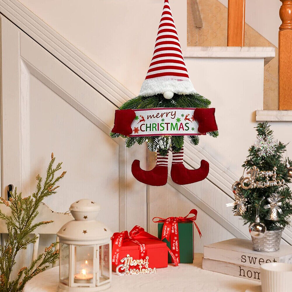 Creative Hanging Christmas Wreath Santa Gnome Decor