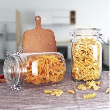 Glass Jars with Clamp Airtight Lids and Silicone Gaskets for 48oz Food Storage Canisters for Multi-Purpose Kitchen Containers