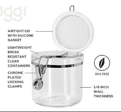 Airtight Food Storage Container, Jumbo Clear Canister with Clamp