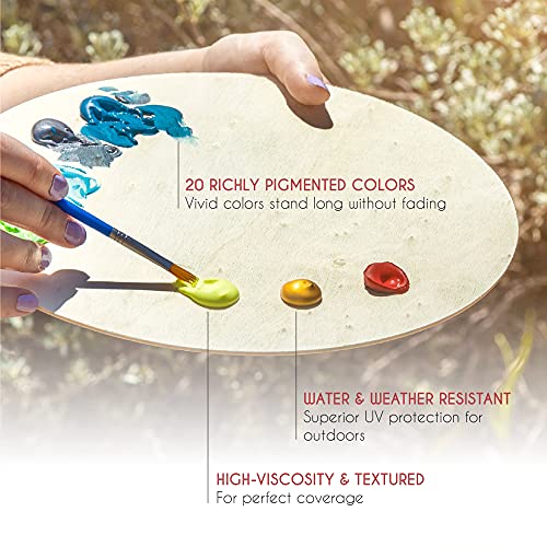 Outdoor acrylic paint set (2 fl oz)- 20 Tubes 2 with Glow in the Dark Effect - Art supplies for Adults - For multiple use- Woods, Leather, Metal &#x26; Fabric Paint &#x26; Paint for rocks Outdoor/Craft paint