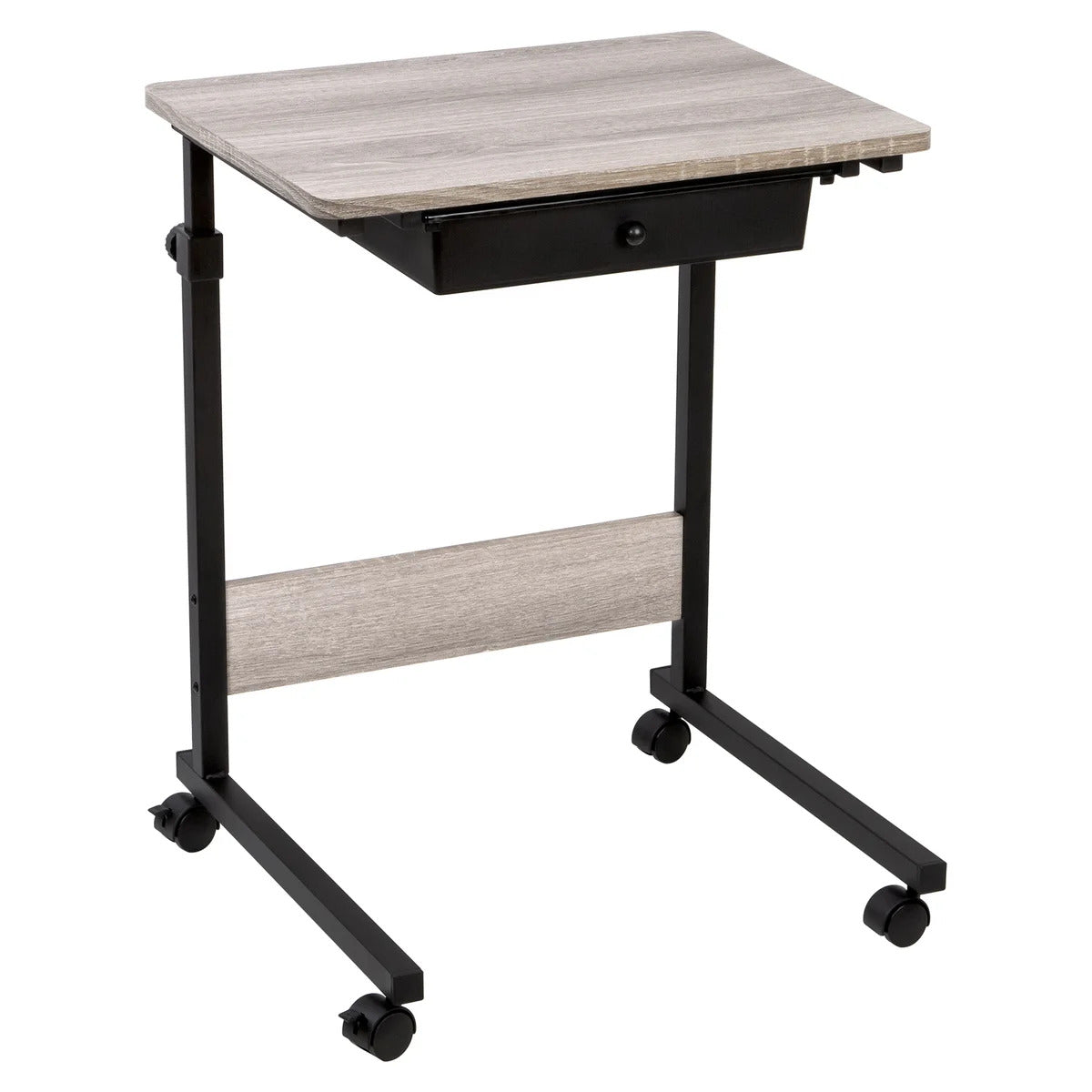 Adjustable C-Shaped Side Table with Wheels and Drawer (Home Craft Use)