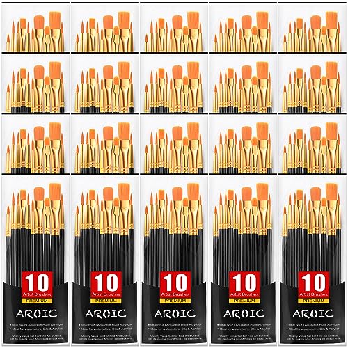 Acrylic Paint Brush Set, (20 Packs /200 pcs) Nylon Hair Brushes for Oil and Watercolor, Perfect Suit of Art Painting, Best Gift for Painting, Black