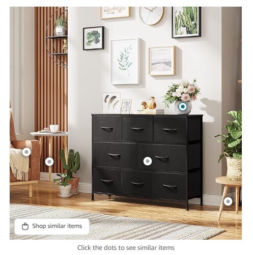 Fabric Bedroom Dresser, Charcoal Black Storage Drawer Unit, TV Stand for 32, 40, and 43-inch TV, Broad Dresser with 8 Big Deep Drawers for Office, College Dorm