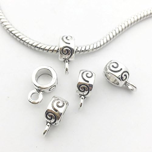 125 Pieces Mixed Antique Tibetan Silver Bail Tube Beads,Spacer Bead,Bail Beads,Bead Hanger Fit Charm European Bracelet Pendant (M079)