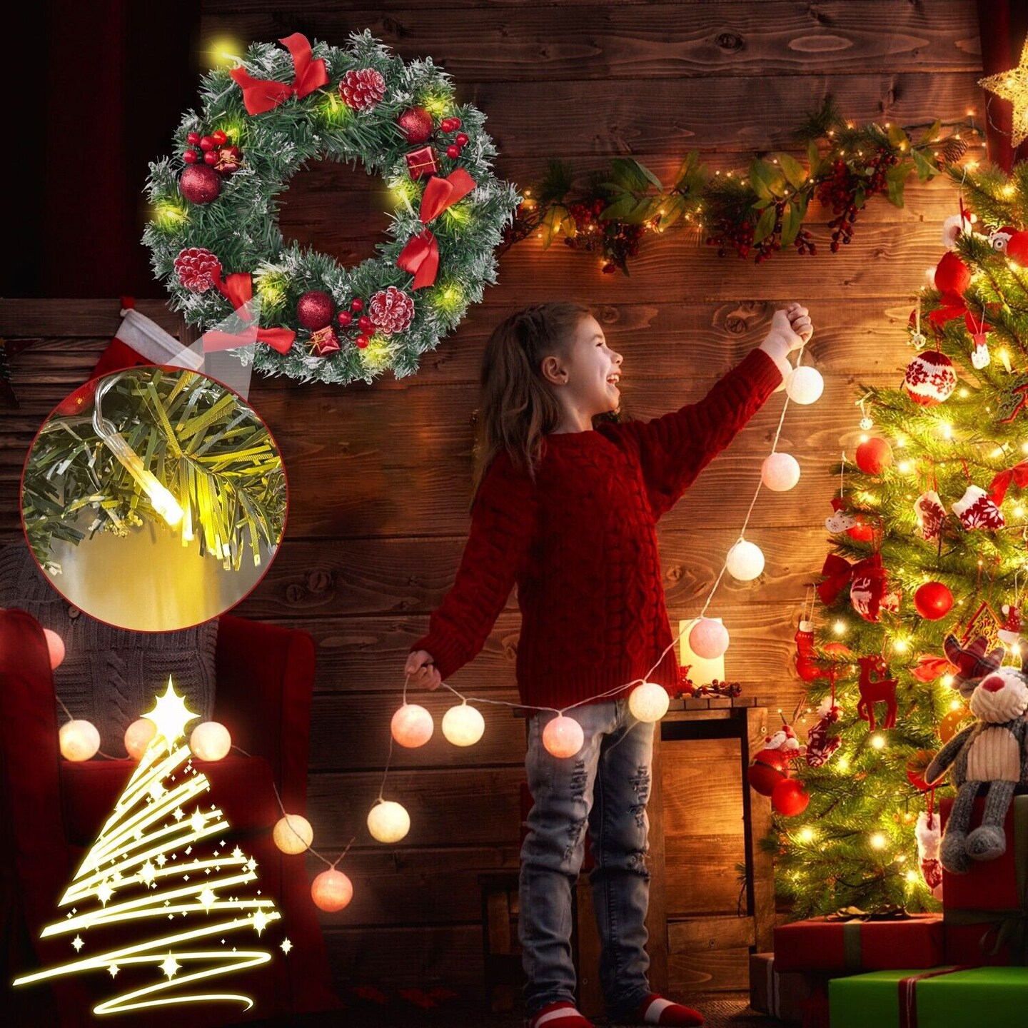 12 Inches Artificial Christmas Wreath Garland Decor