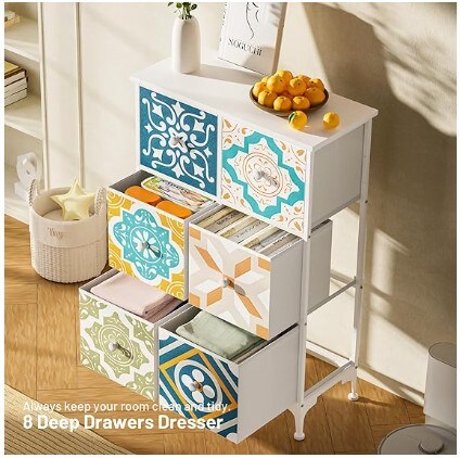 Mediterranean Style Dresser with 6 Drawers, Chest of Drawers with Wood Top & Knob, for Living Room, Bathroom, Guest Room, Dorm, Sea White