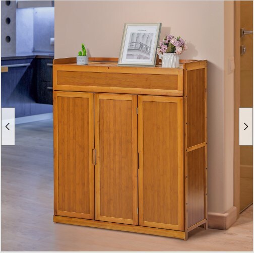 35 &#x22;Bamboo [SEPARATE ROOM]Shoe Cabinet with Bifold Doors and Footwear Organizer Rack