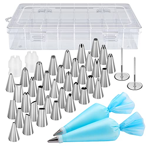 42 pcs Piping Bags and Tips Set, Cake Decorating Supplies Kits for Baking with 36 Numbered Frosting Icing Tips, 2 Reusable Pastry Bags, Easy Carry Storage Box and Other Baking Tools