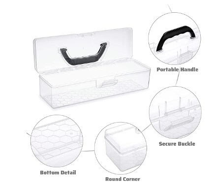 Stationery Storage Organiser Painting Tool Storage Container for Pencils Markers Sticky-Notes Craft Supplies 3 Pack Long Plastic Pencil Box Portable Clear Home Utility Boxes with Black Handle