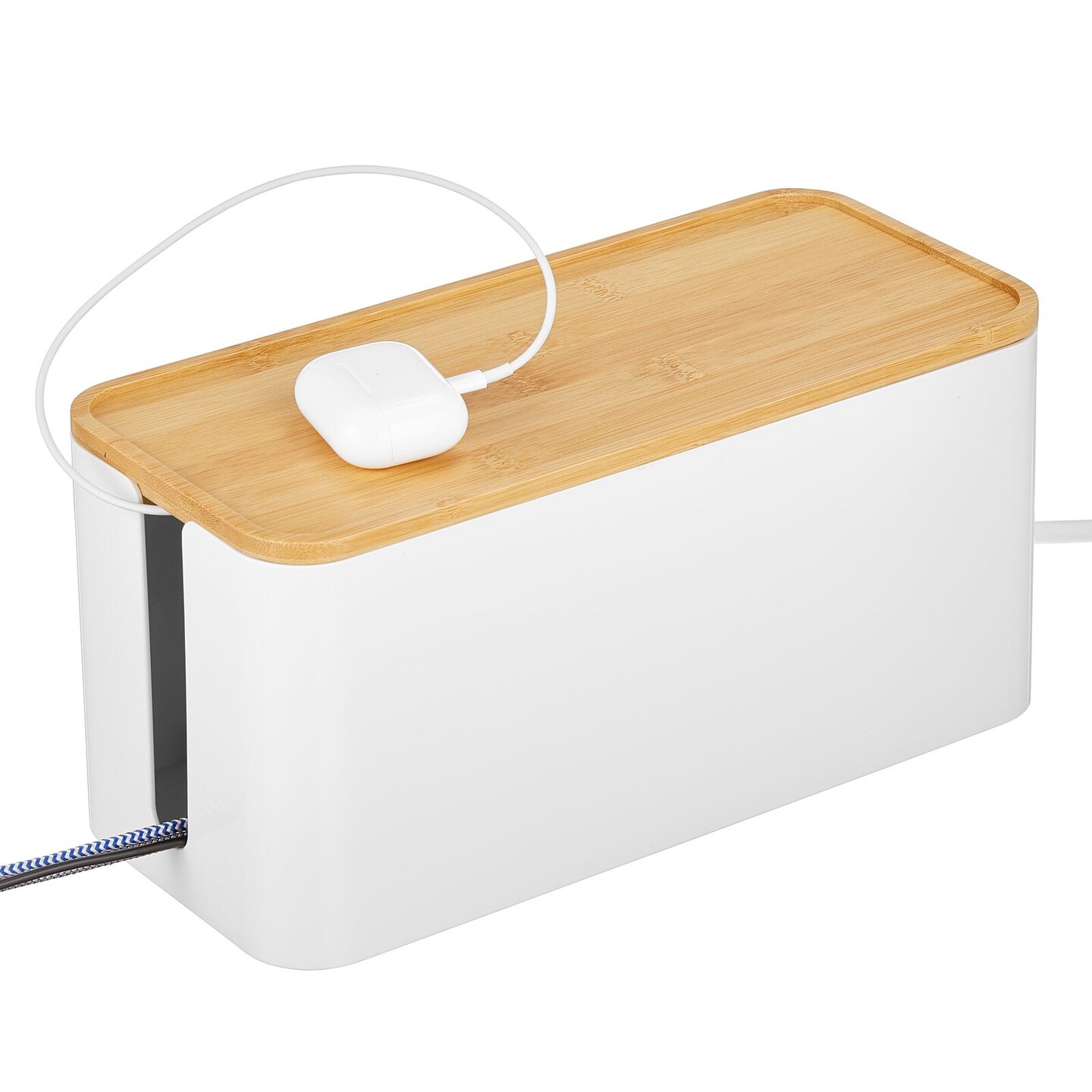 mDesign Cable Management Box Organizer for Cords and Wires, Small, White/Natural