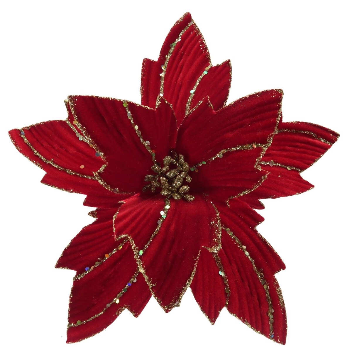 10" Red Velvet Poinsettia Stem/Pick With Gold Trim | Michaels