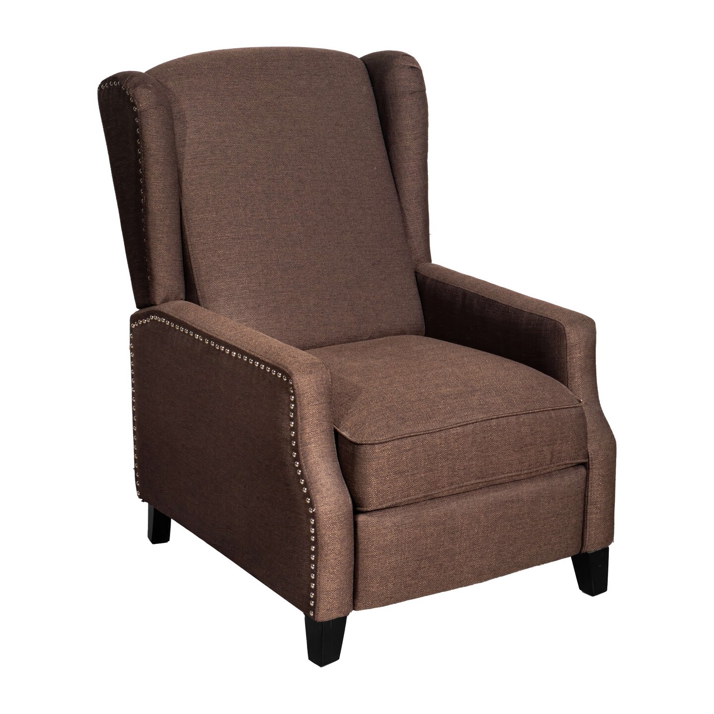 Emma and Oliver Leeds Fabric Upholstered Easy Push Back Recliner - Classic Wingback Design with Nailhead Accent Trim and Footrest
