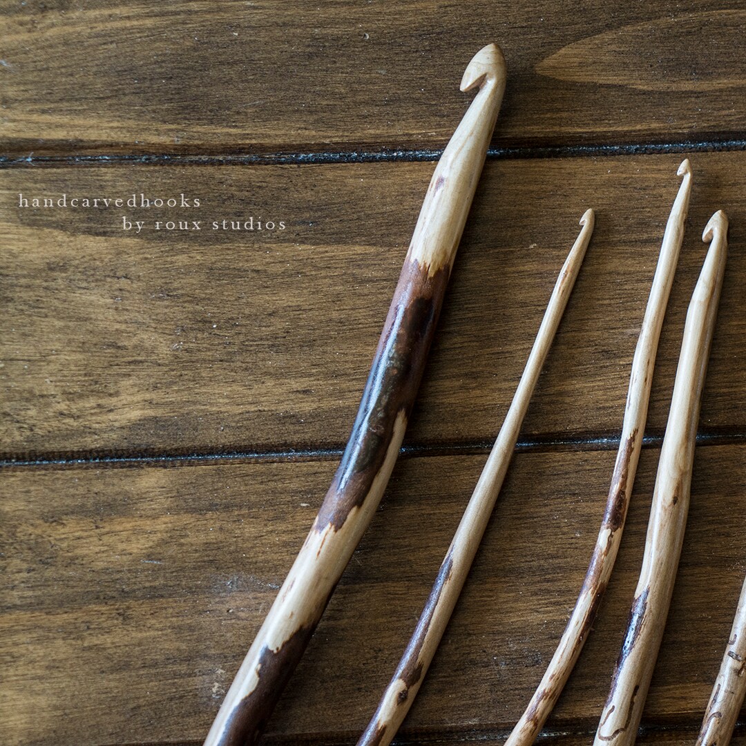 Hand-carved wooden crochet hooks