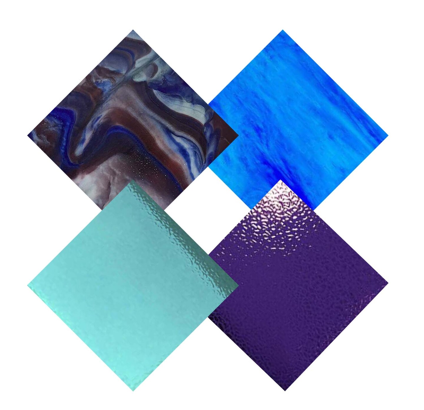 Wissmach 4 Sheet Mixed Color Variety Stained Glass Pack, Blue/Purple,