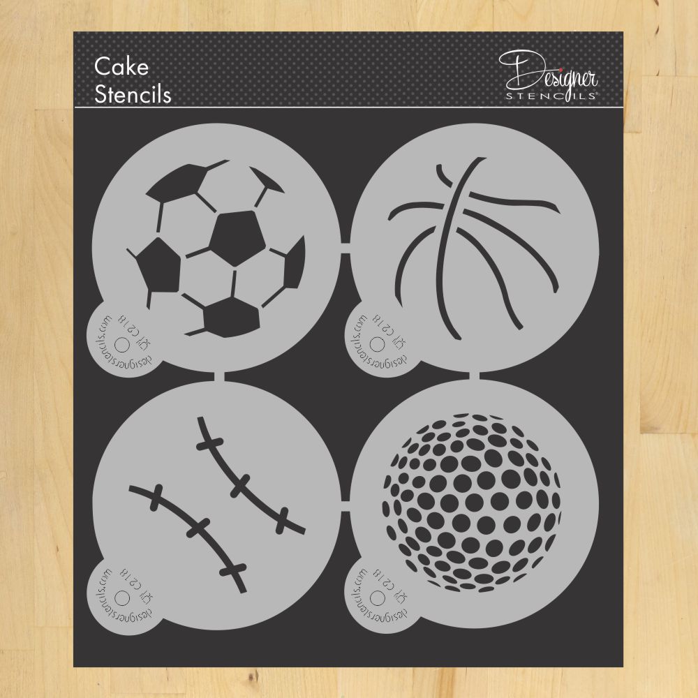 Large Sports Ball Cookie Stencils: Basketball, Golf, Soccer, Baseball | C218 by Designer Stencils | Cookie Decorating Tools | Baking Stencils for Royal Icing, Airbrush, Dusting Powder | Reusable Food Grade Stencil for Cookies | Easy to Use &#x26; Clean