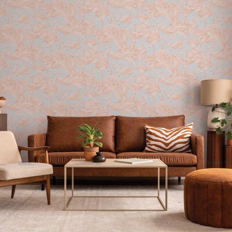 Tempaper Flamingo Peel and Stick Wallpaper Pastel Blue/Pink