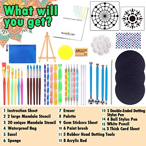 Mandala Dotting Tools Painting Kit - Rock Dot Paint Stencils Tool Set Art Craft Supplies Kits Tray Brush Zipper Pen for Nail Stone Mandala Arts Drawing Home Decor Activity | Mothers Day Gift