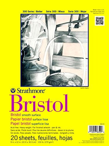 300 Series Bristol Paper Pad, Smooth, Tape Bound, 9x12 inches, 20 Sheets (100lb/270g) - Artist Paper for Adults and Students - Markers, Pen and Ink