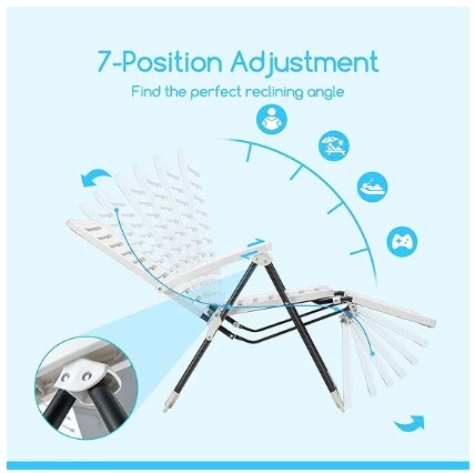 Patio Chaise Lounge Chair, Outdoor Folding Chaise Lounge with 7-Position Backrest and Adjustable Footrest, Plastic Pool Lounge Chairs for Backyard Deck Beach Lawn