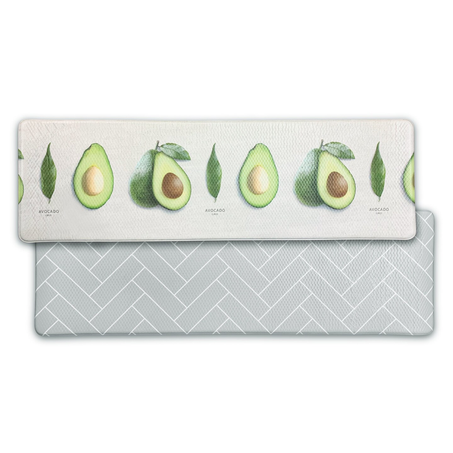 Double-Sided Two Designs Herringbone and Avocado Kitchen Anti-Fatigue Waterproof Kitchen Mat, Large