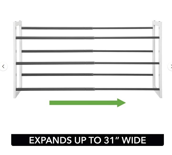 White/Gray Metal 3 Tier Adjustable/Expandable Shoe and Boot Rack