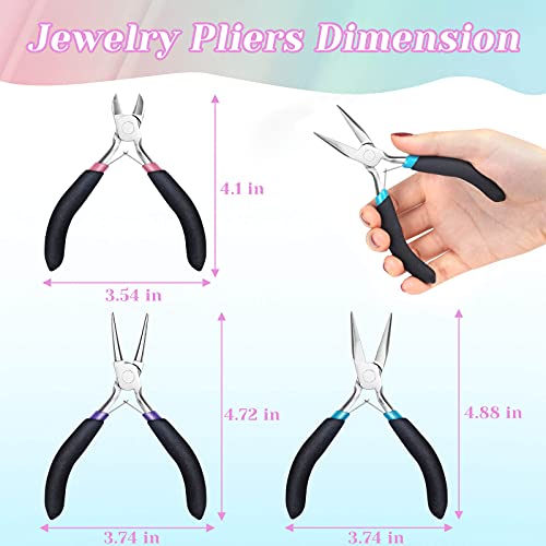 3 Pieces Jewelry Making Tools Kit includes Needle Nose Pliers, Round Wire Cutters for Supplies, Wrapping, DIY Crafts, Beading