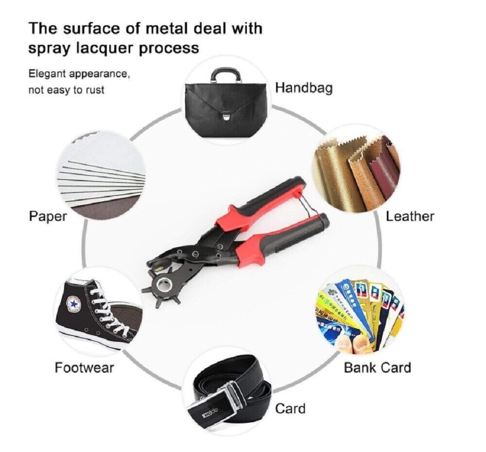 Heavy-Duty Leather Hole Punch Pliers with 6 Sizes for Belt Holes