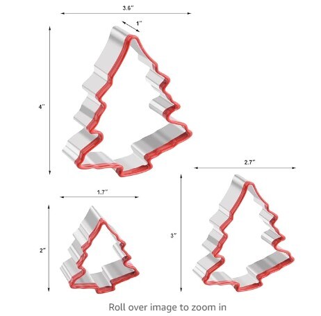 3pcs Stainless Steel Cookie Cutters - Christmas Tree Cookie Cutter Set 2&#x22; 3&#x22; 4&#x22; Large Tree Shape Fondant Cutter for Holiday and Party Decoration, Baking, and Cookies