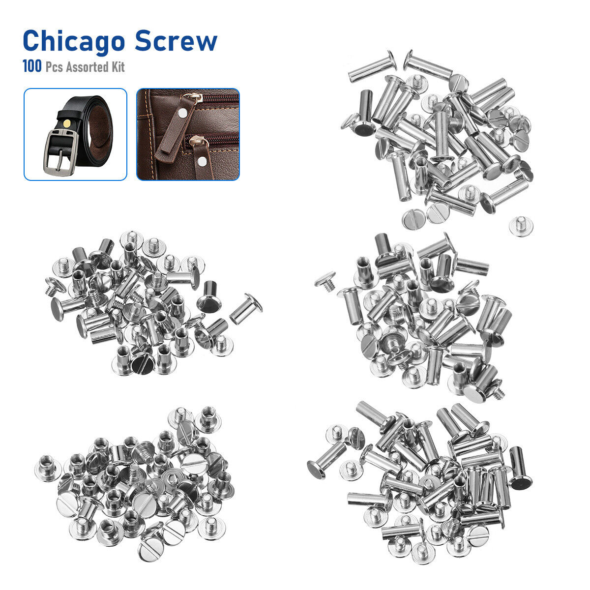 Kitcheniva 100 Pcs Silvery Chicago Screws Metal Screw Posts Craft